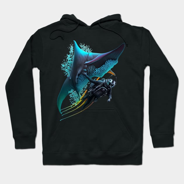 Scubadiving with Manta ray Hoodie by AI INKER